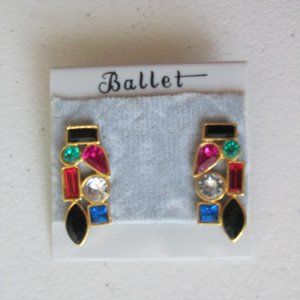 Ballet Multi color Stones Crystals Geometrical Shapes Motifs Stud Earrings